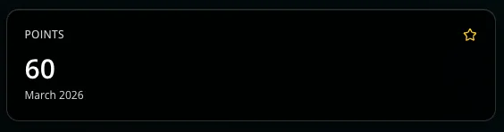 NFLO points widget showing 60 points earned in March 2026