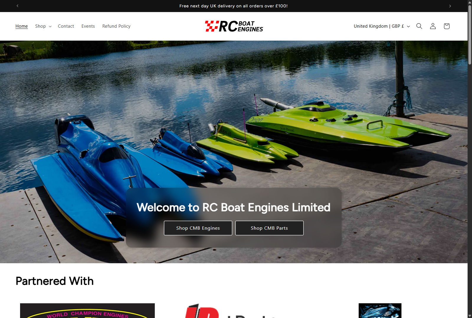 RC Boat Engines Shopify store homepage
