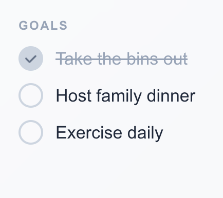 Family Board goals panel showing a checklist of family goals